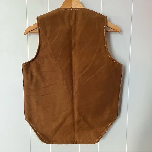 Vintage Carters Fleece Lined Canvas Vest 1970s Work Sherpa Duck USA Brown Tan - Picture 9 of 13
